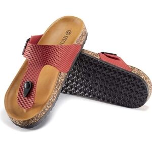 Women Thong Slipper Cork Slides Sandals Flip Flop Casual with Buckle Comfortable